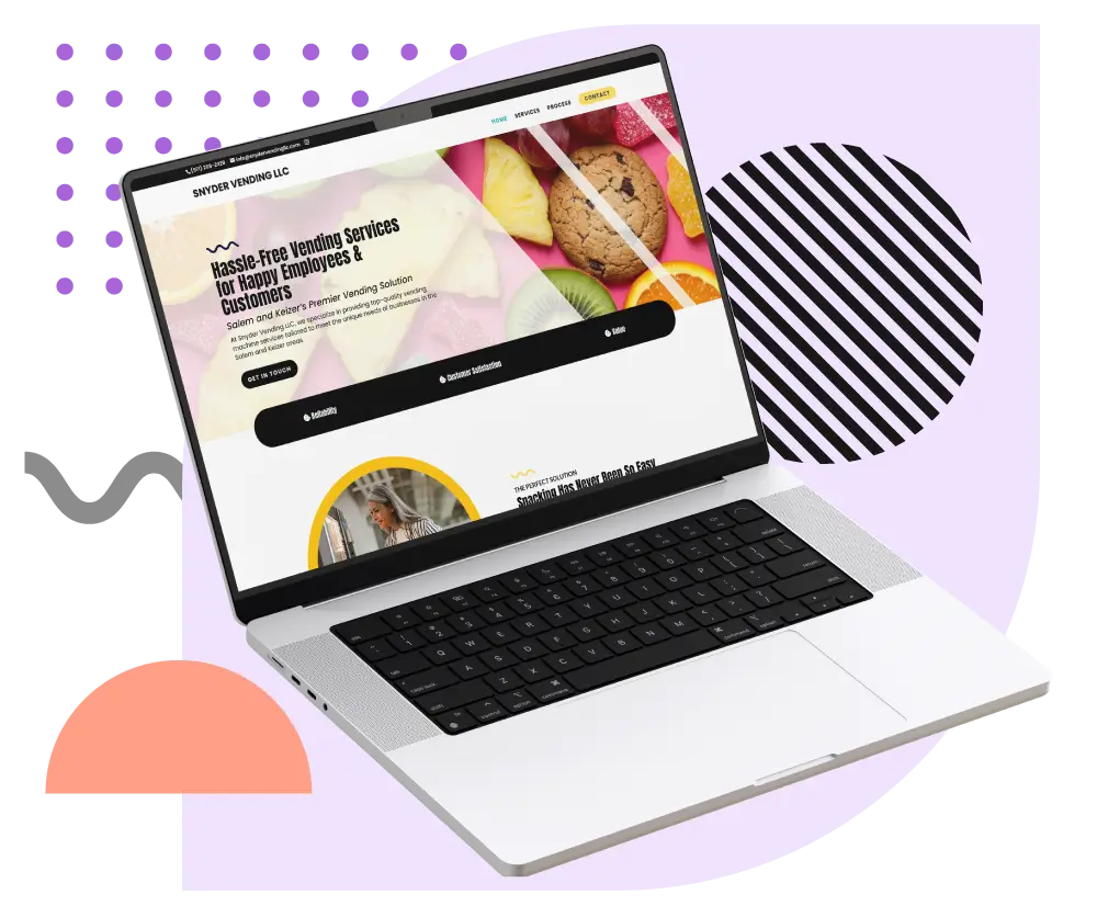 Laptop mockup image with shapes behind it